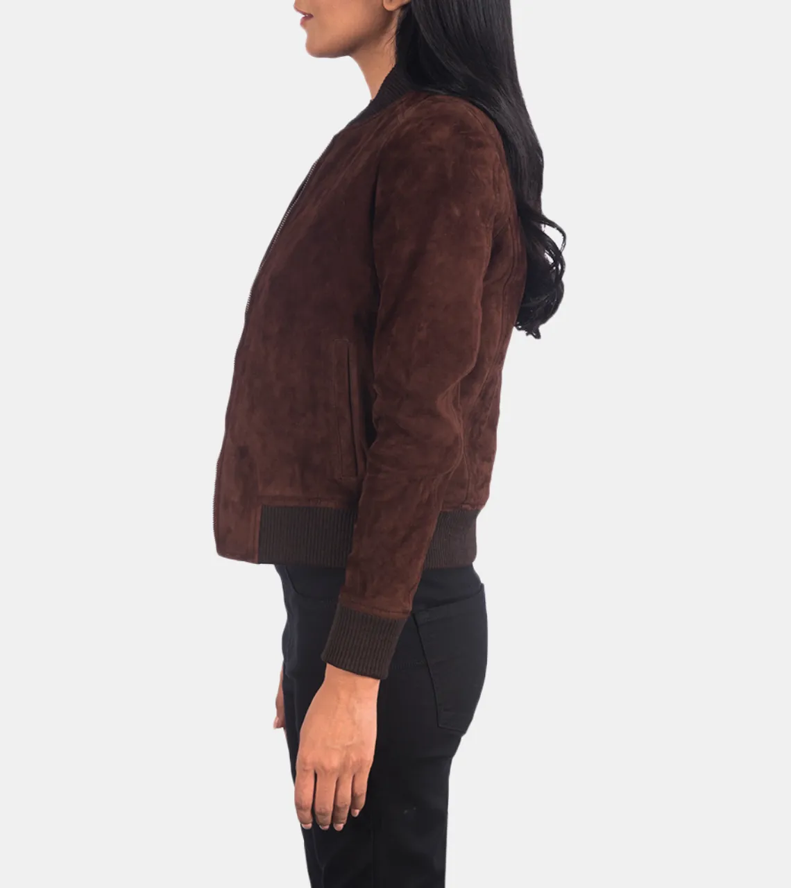 Astrella Women's Brown Bomber Suede leather Jacket