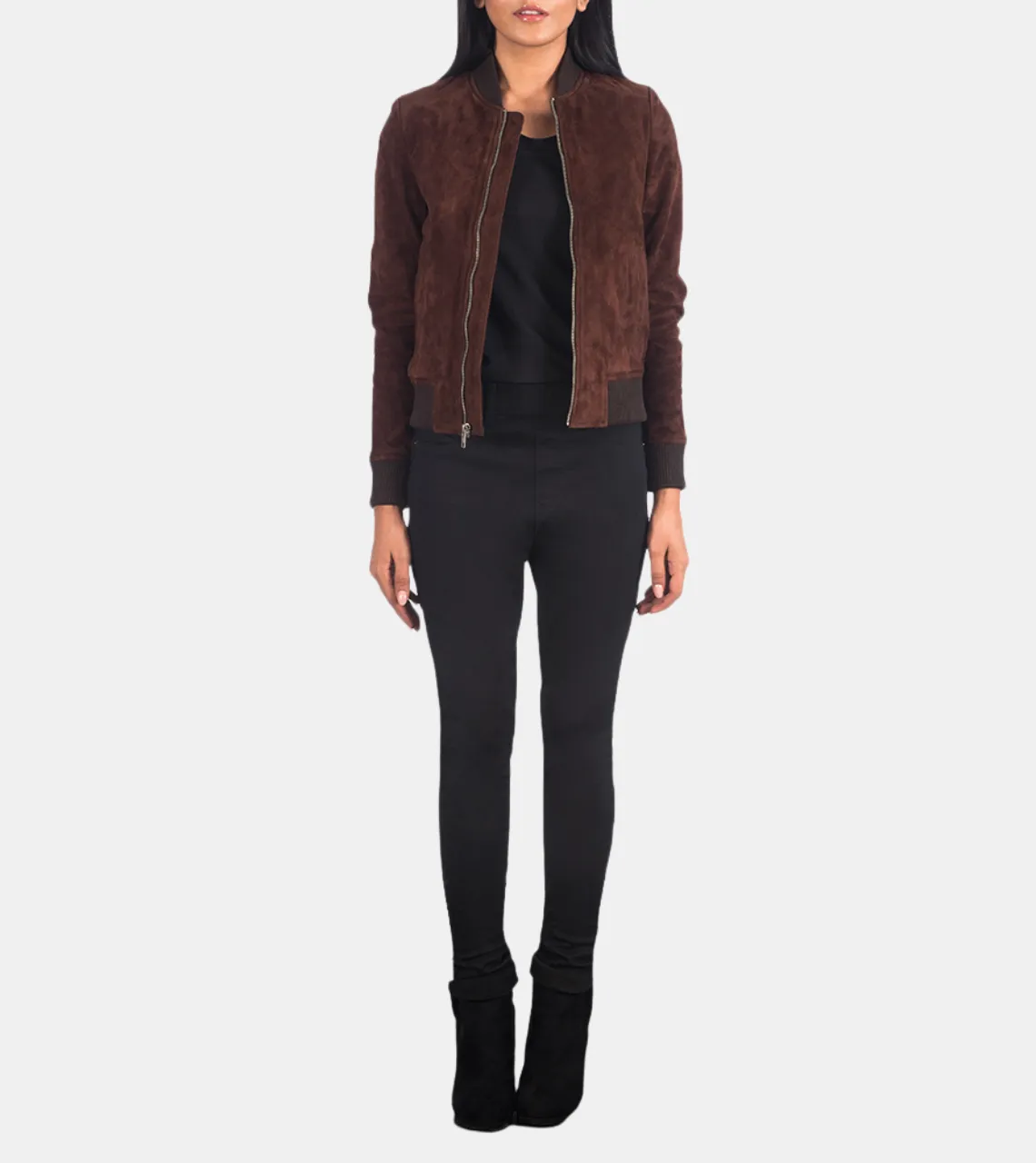 Astrella Women's Brown Bomber Suede leather Jacket
