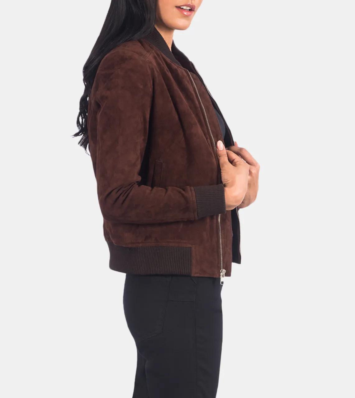 Astrella Women's Brown Bomber Suede leather Jacket