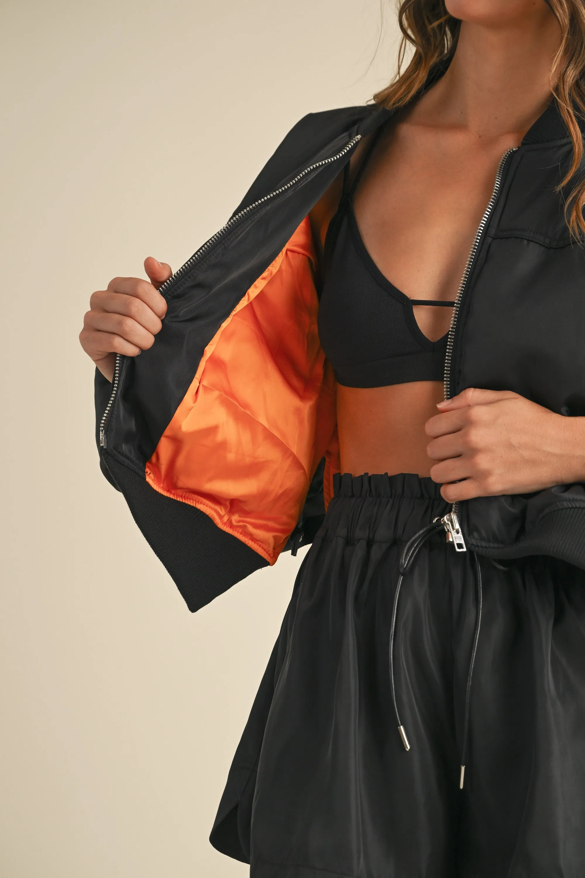 AUBREY PUFF SLEEVE BOMBER JACKET AND SHORTS SET