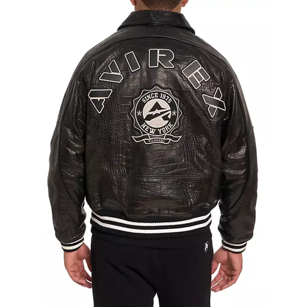 Avirex Croc-Embossed Leather Jacket