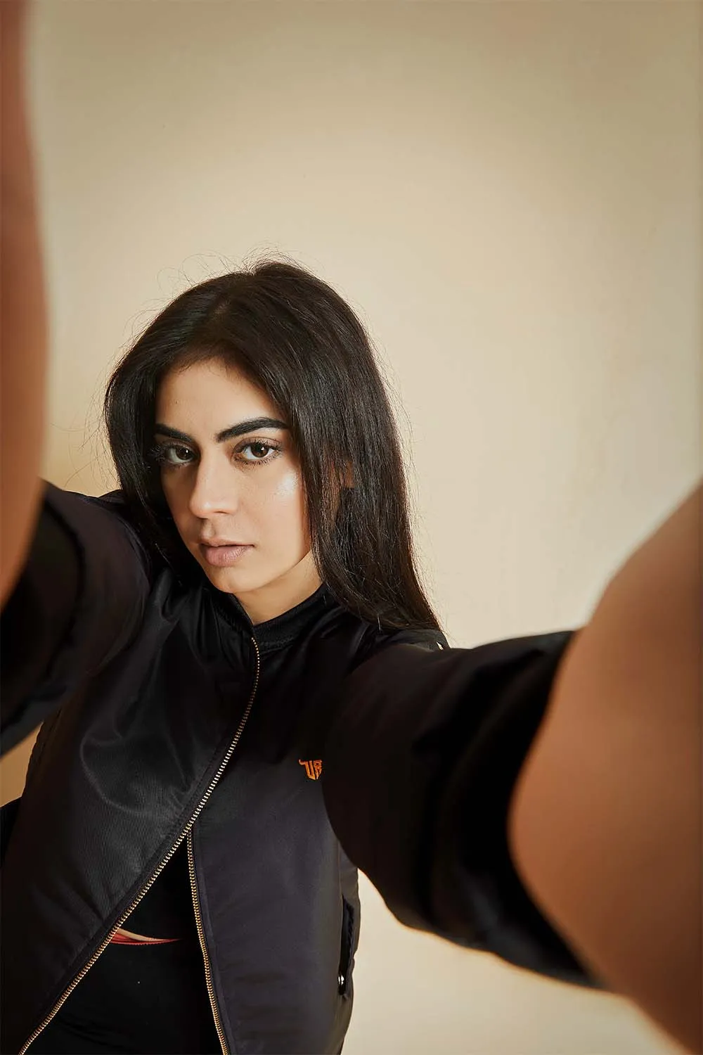 Black Bomber Jacket with Flap Pockets - W