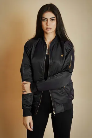 Black Bomber Jacket with Flap Pockets - W