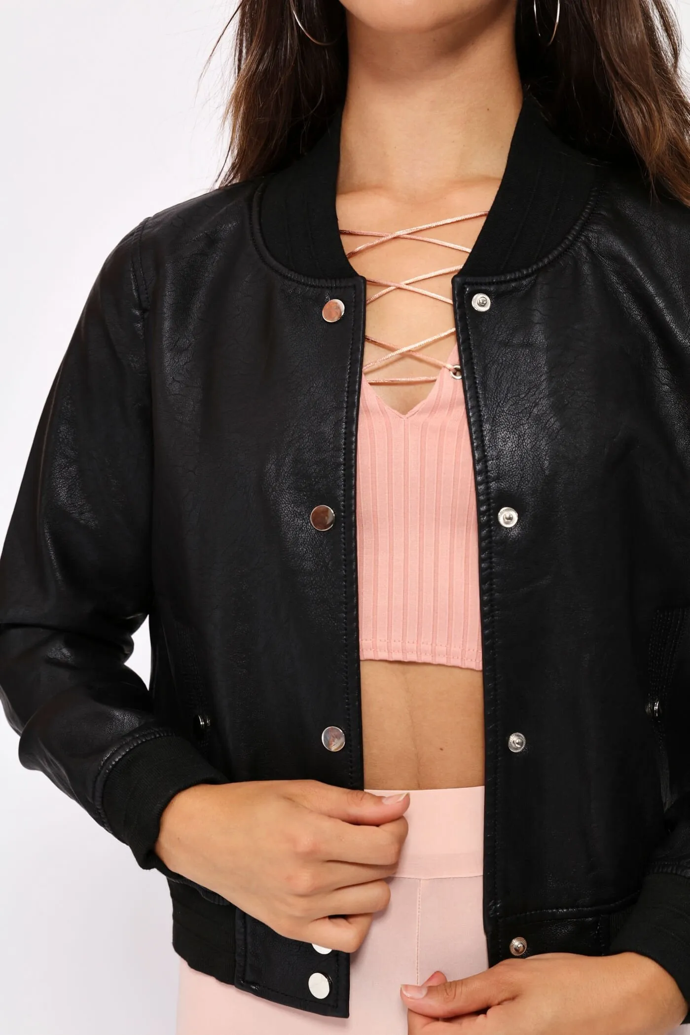 Black Metallic Bomber Jacket