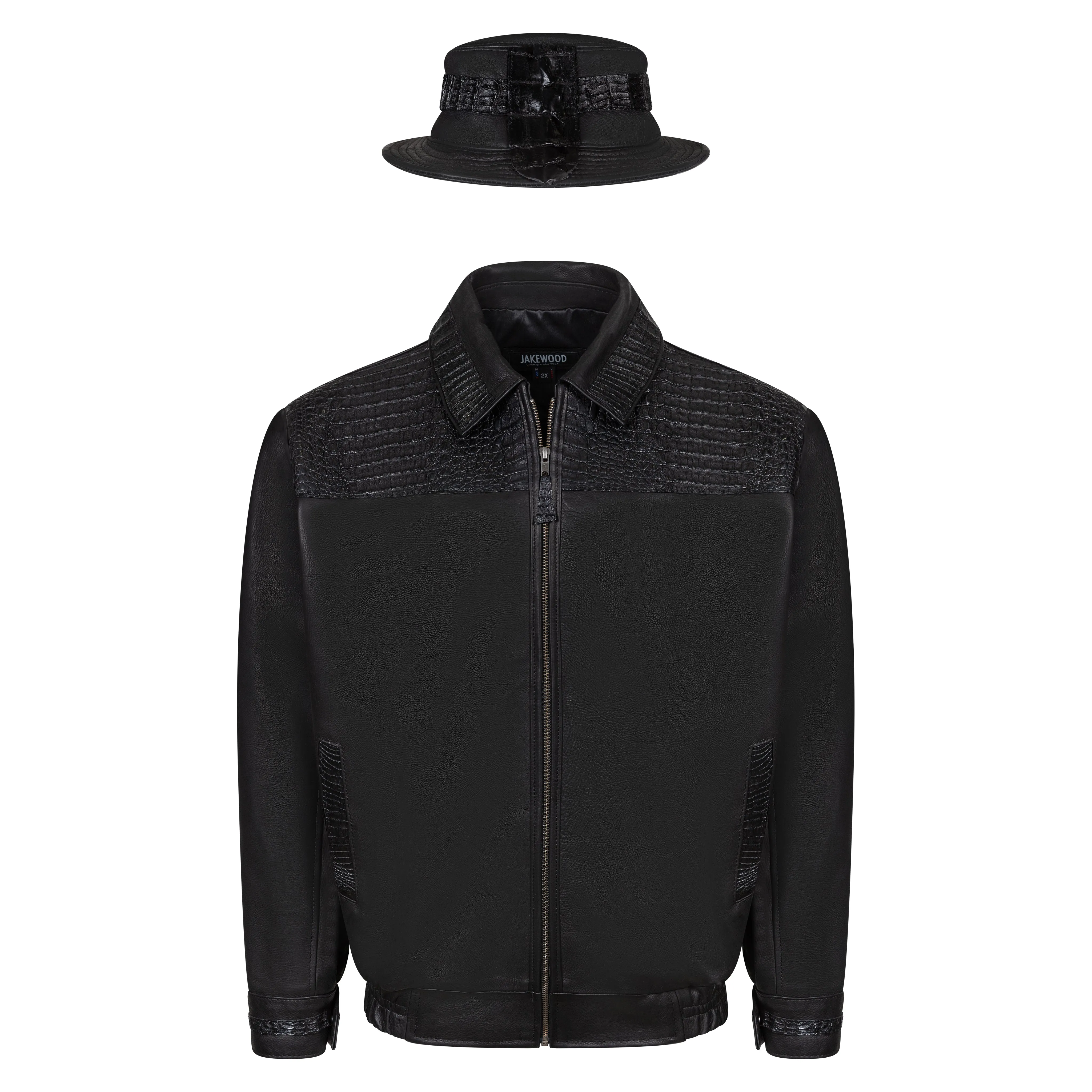 Bomber leather jacket with alligator trimming #2087