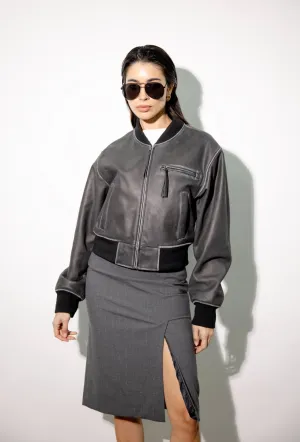 Bombi Distressed Black Bomber Leather Jacket