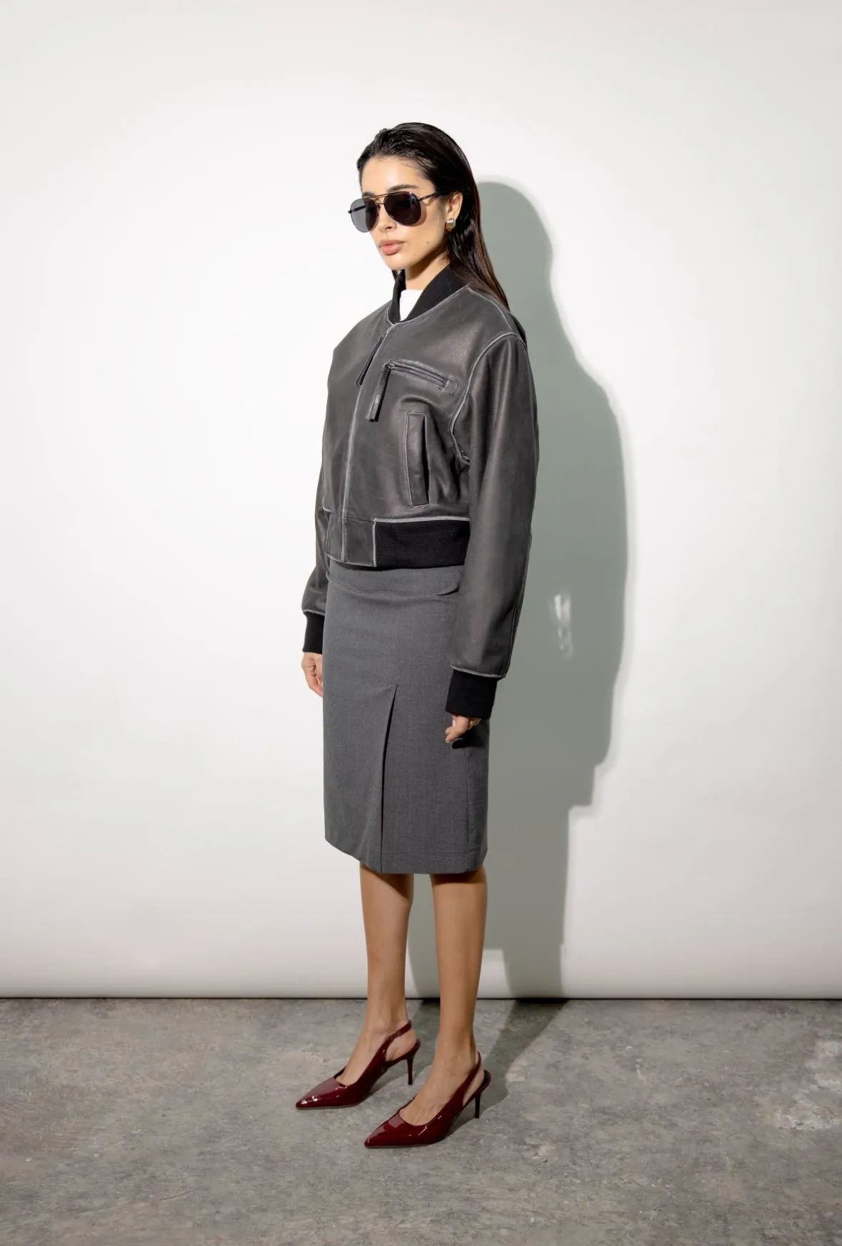 Bombi Distressed Black Bomber Leather Jacket