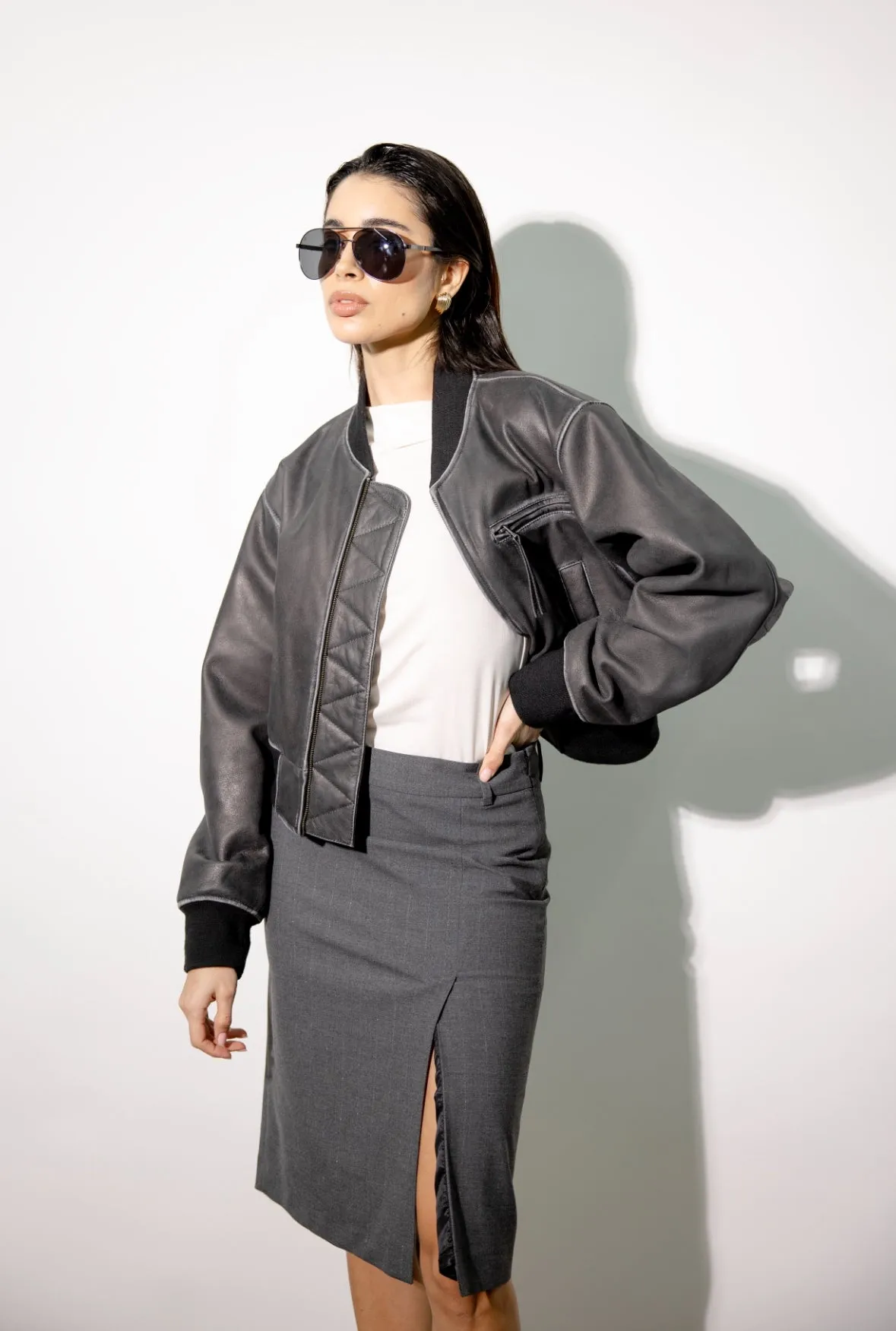 Bombi Distressed Black Bomber Leather Jacket