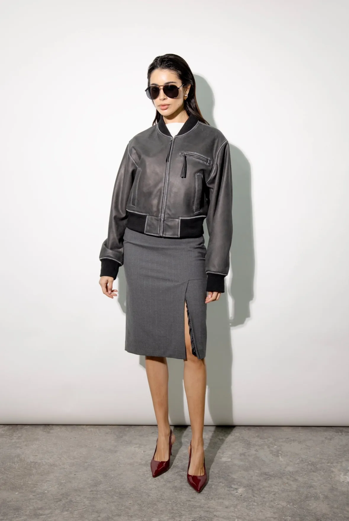 Bombi Distressed Black Bomber Leather Jacket