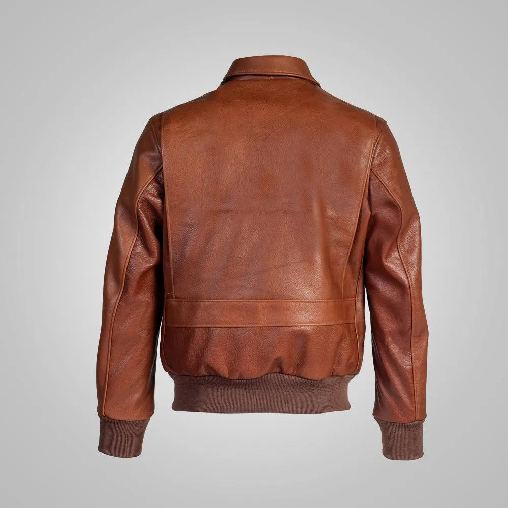 Brown RAF Flying Bomber Leather Jacket For Men