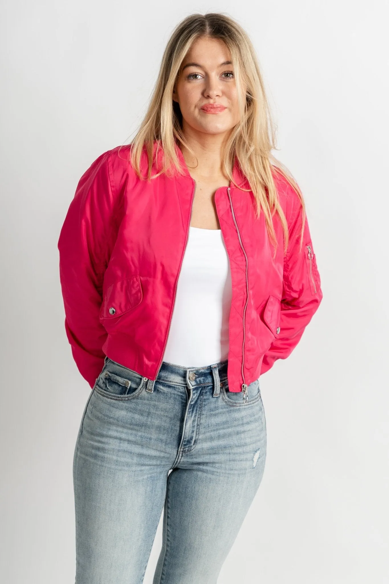 Cargo bomber jacket fuchsia