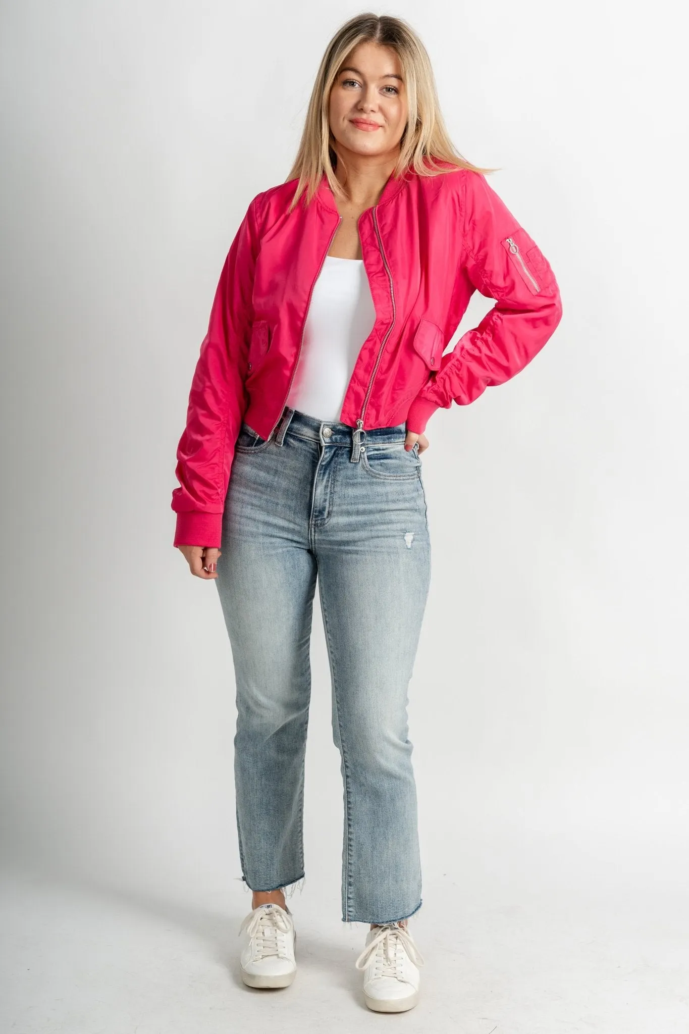 Cargo bomber jacket fuchsia