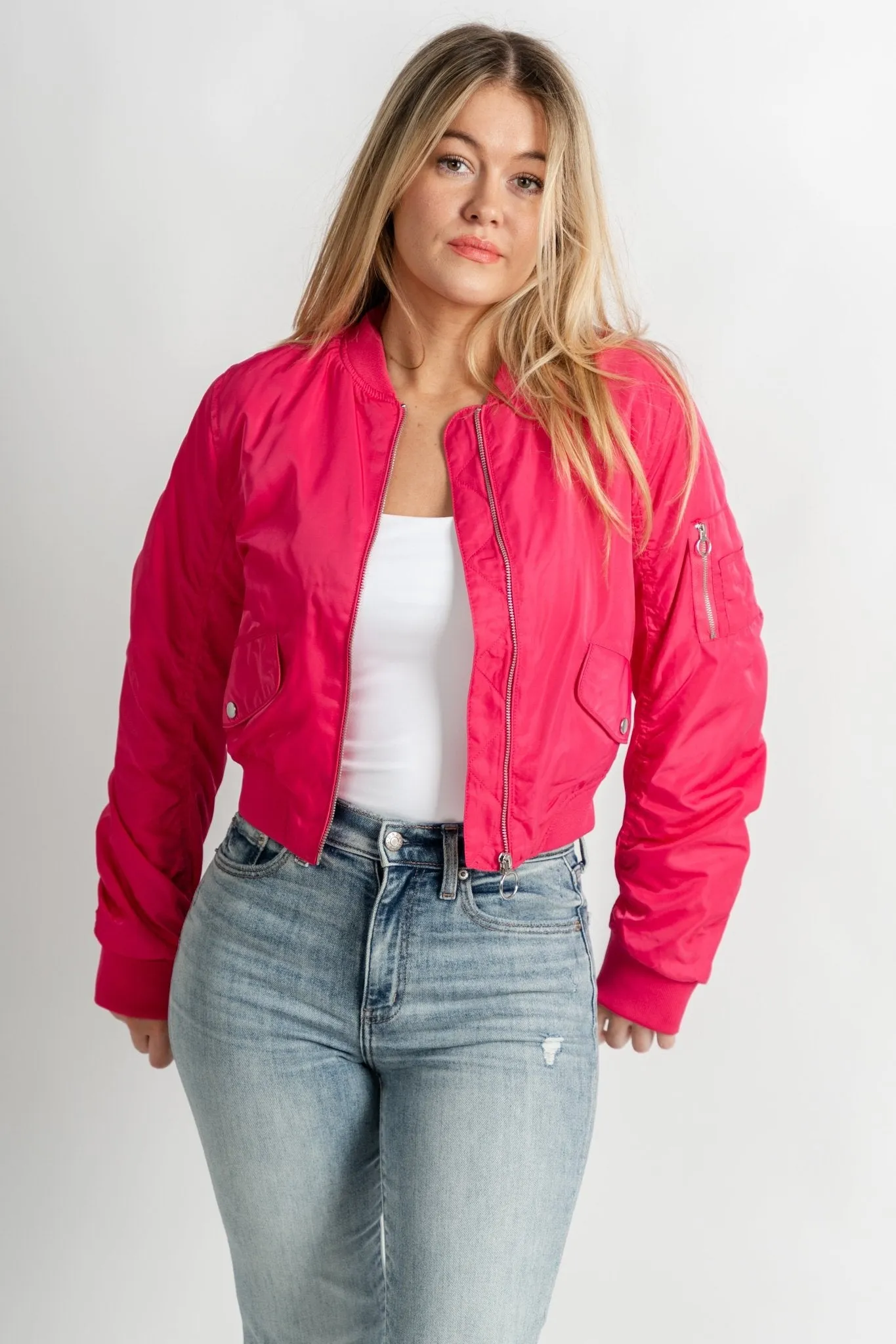 Cargo bomber jacket fuchsia