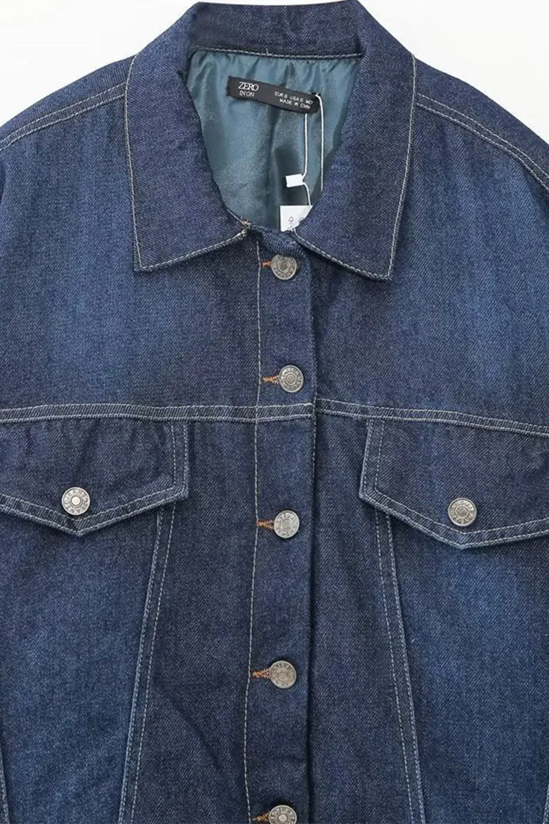 CF0367 Denim Mixed Bomber Jacket