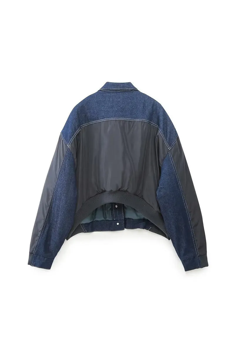 CF0367 Denim Mixed Bomber Jacket