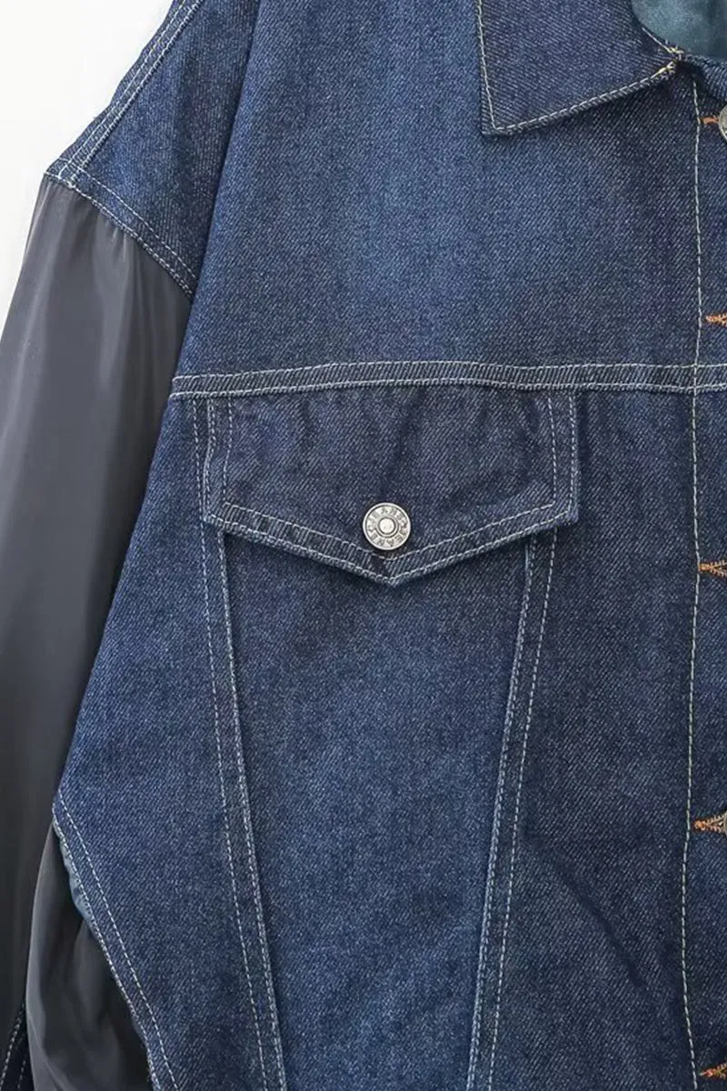 CF0367 Denim Mixed Bomber Jacket
