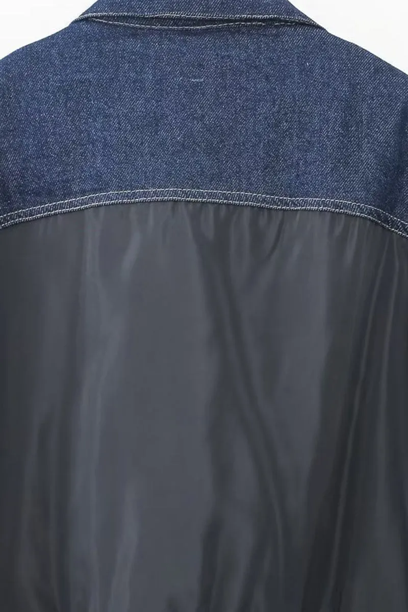 CF0367 Denim Mixed Bomber Jacket