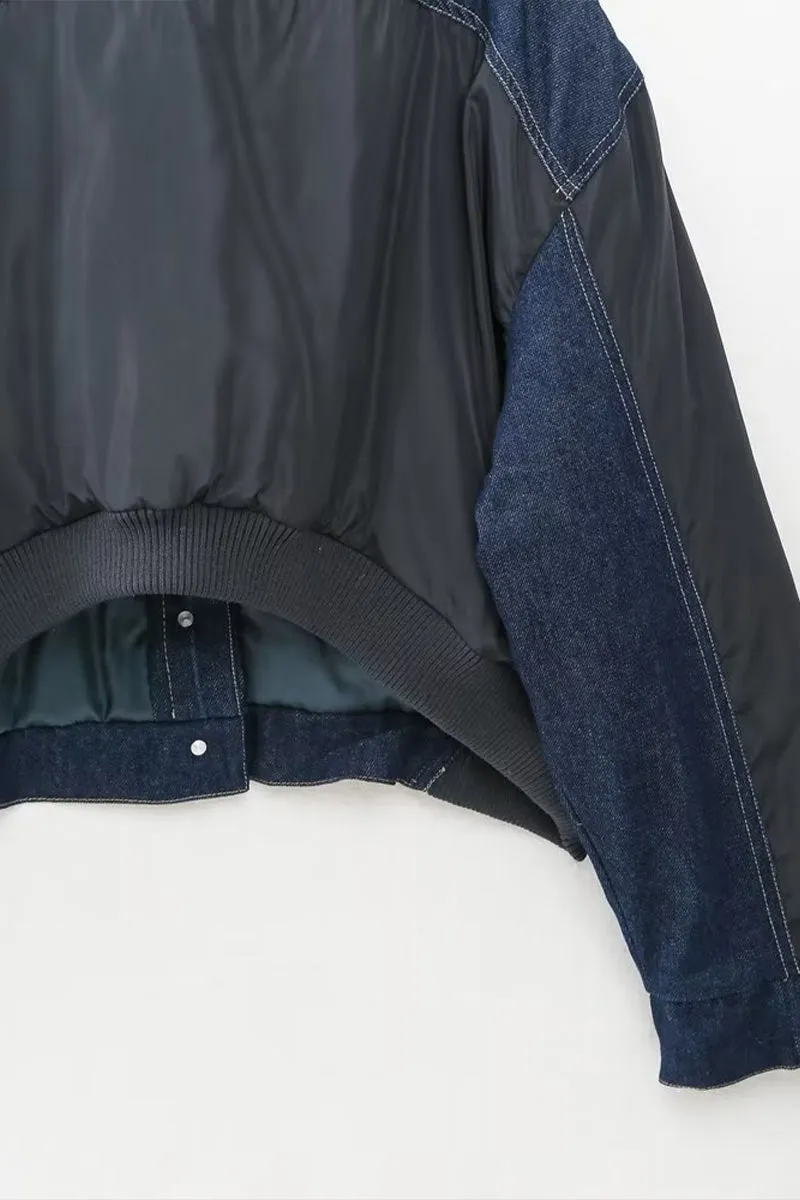CF0367 Denim Mixed Bomber Jacket