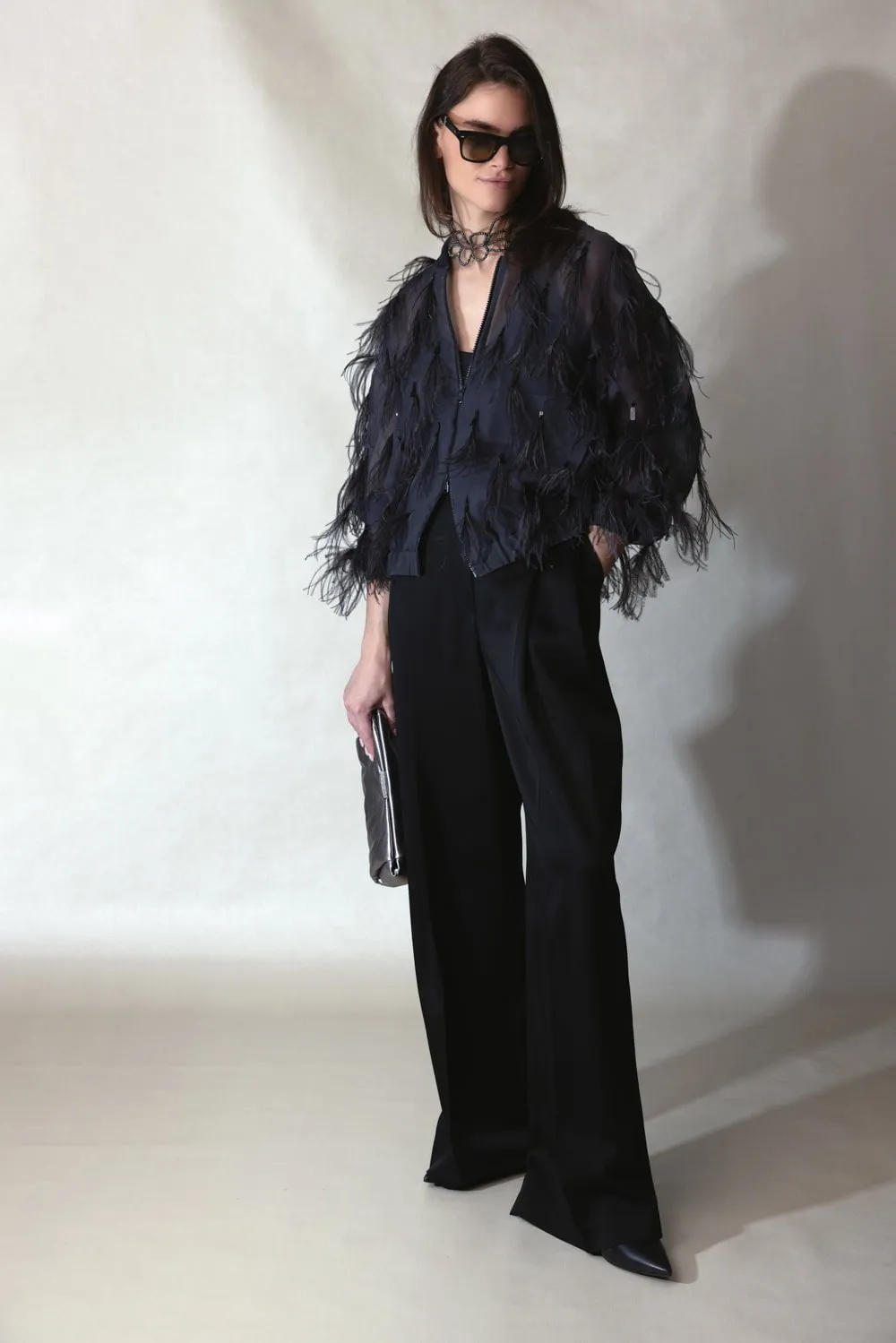 Dazzling Feather Embroidered Bomber Jacket