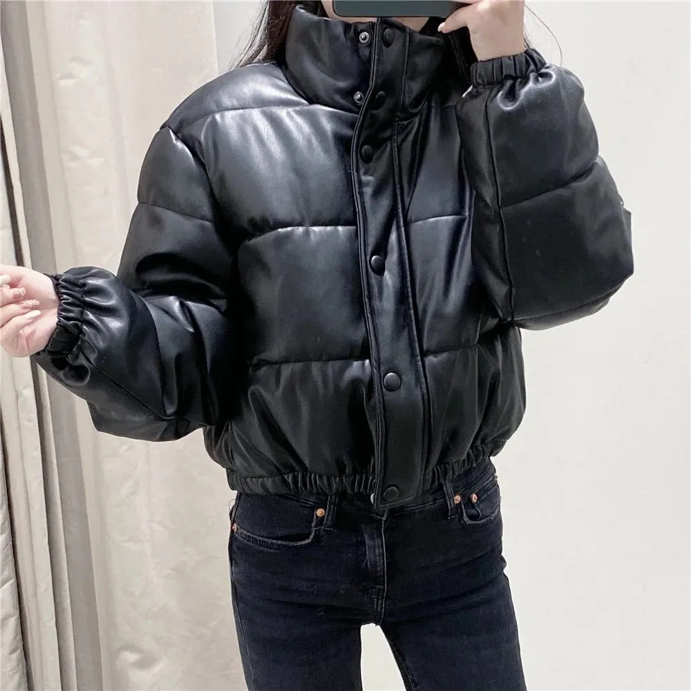 Faux Leather Bomber Jacket