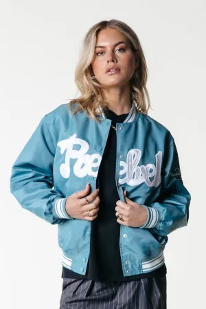 Felicia Rebel Patch Satin Bomber | Dark mint