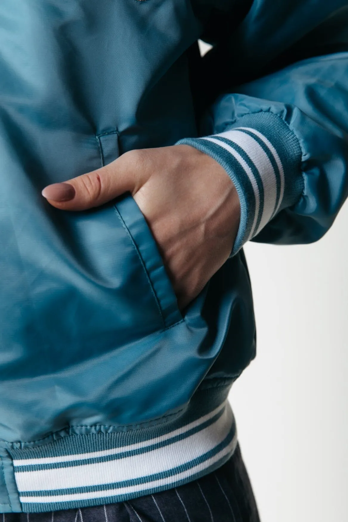 Felicia Rebel Patch Satin Bomber | Dark mint