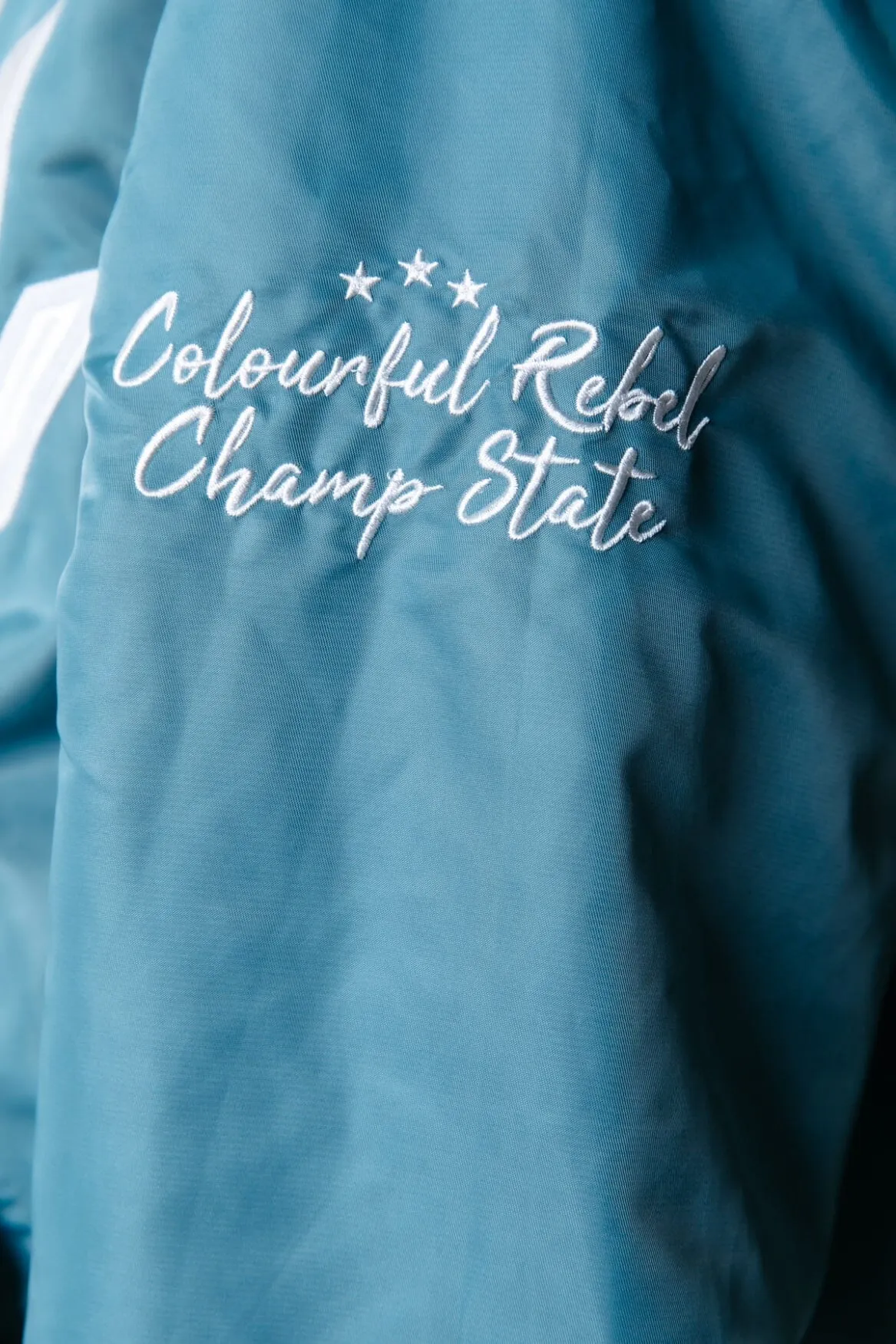 Felicia Rebel Patch Satin Bomber | Dark mint