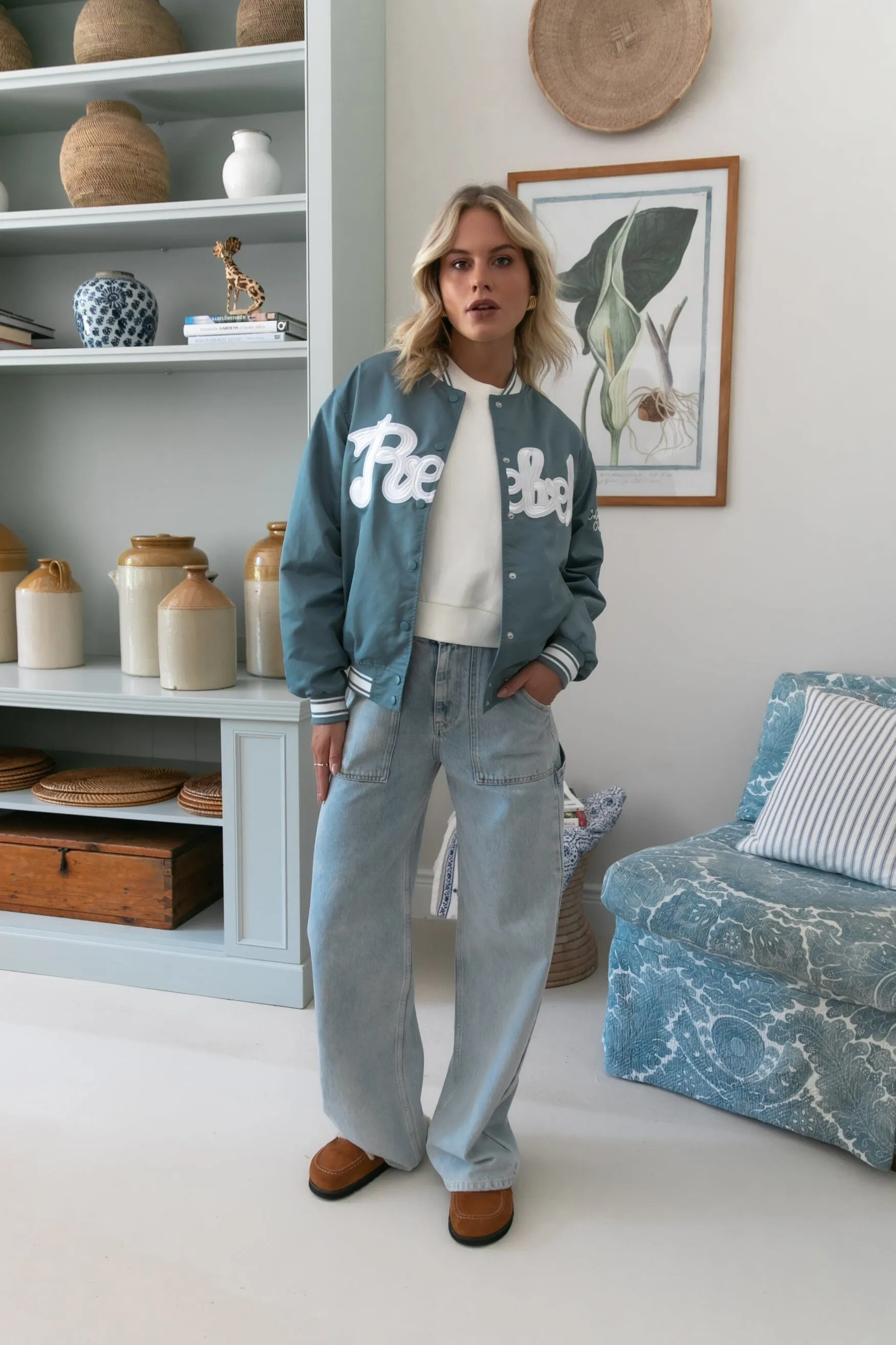 Felicia Rebel Patch Satin Bomber | Dark mint