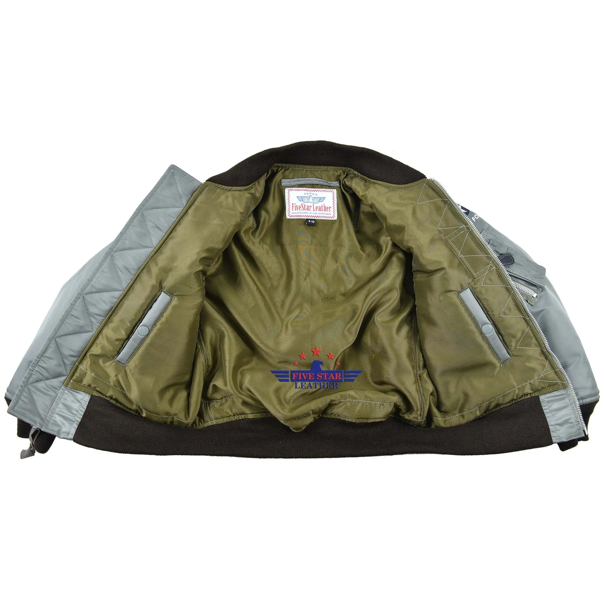 FiveStar Leather MA-1 Kids Flight Jacket Sage Green Nylon