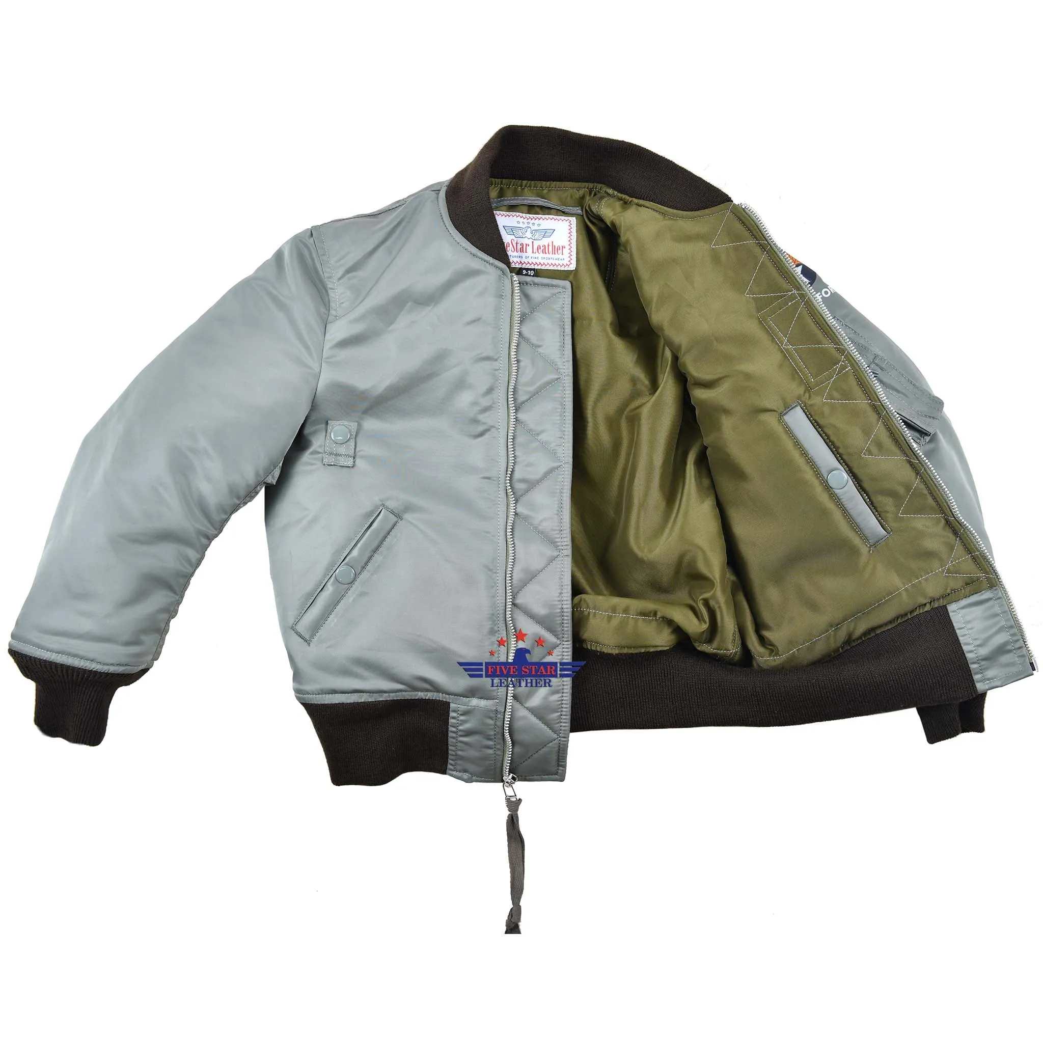 FiveStar Leather MA-1 Kids Flight Jacket Sage Green Nylon
