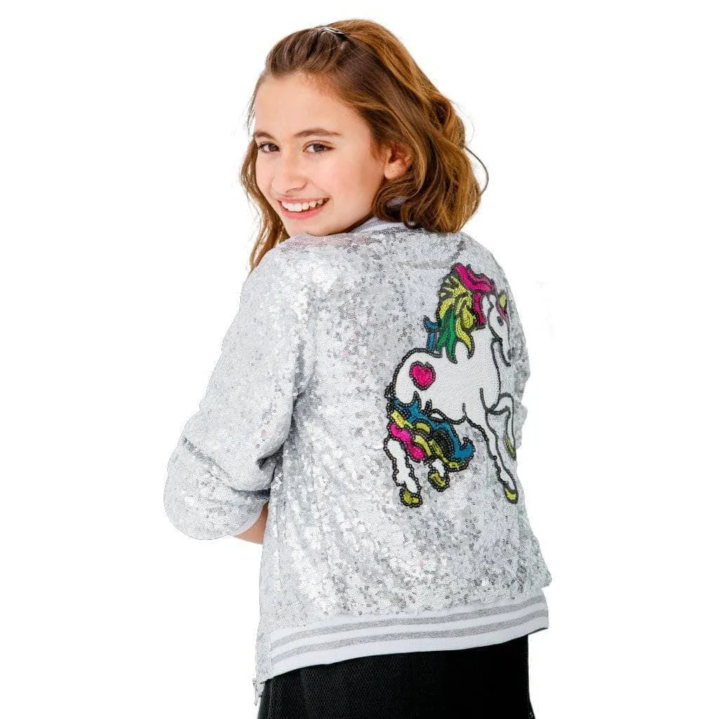 Girls Unicorn Sequin Bomber
