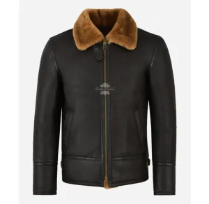 HARBIN B3 SHEEPSKIN JACKET Brown AVIATOR PILOT SHEARLING FUR JACKET