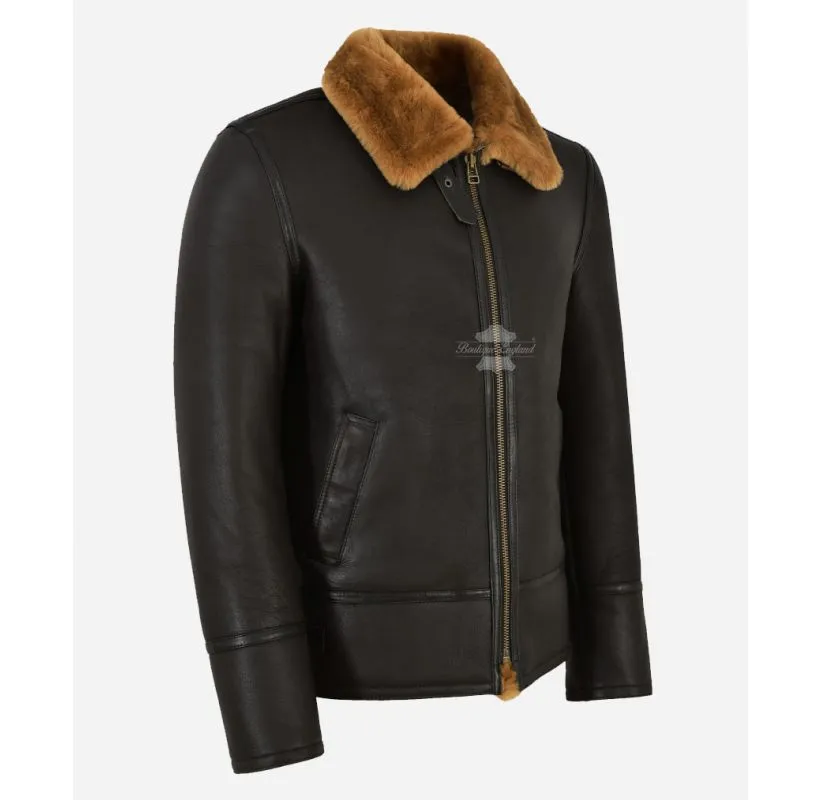 HARBIN B3 SHEEPSKIN JACKET Brown AVIATOR PILOT SHEARLING FUR JACKET