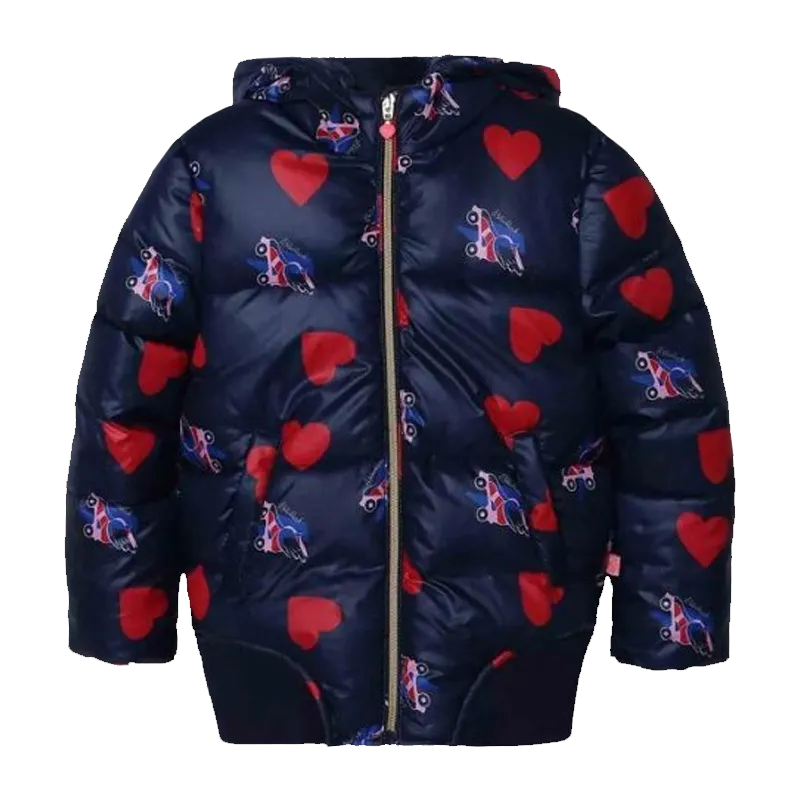 Heart and Rollerblade Printed Women Puffer Hooded Jacket