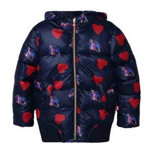 Heart and Rollerblade Printed Women Puffer Hooded Jacket