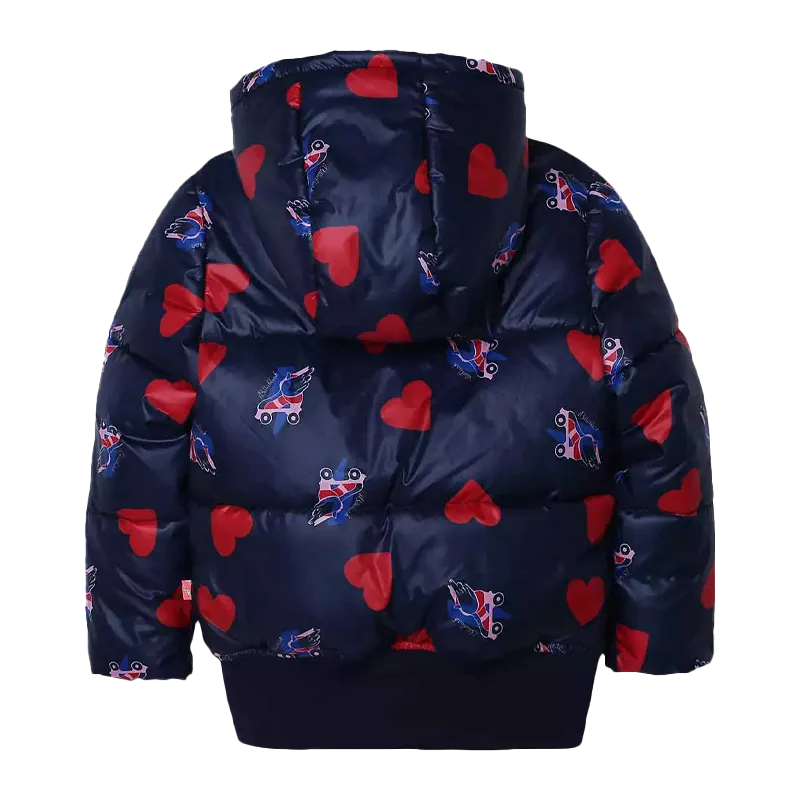 Heart and Rollerblade Printed Women Puffer Hooded Jacket