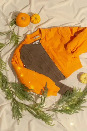 HF24E735-Ruched Bomber Puffer Jacket