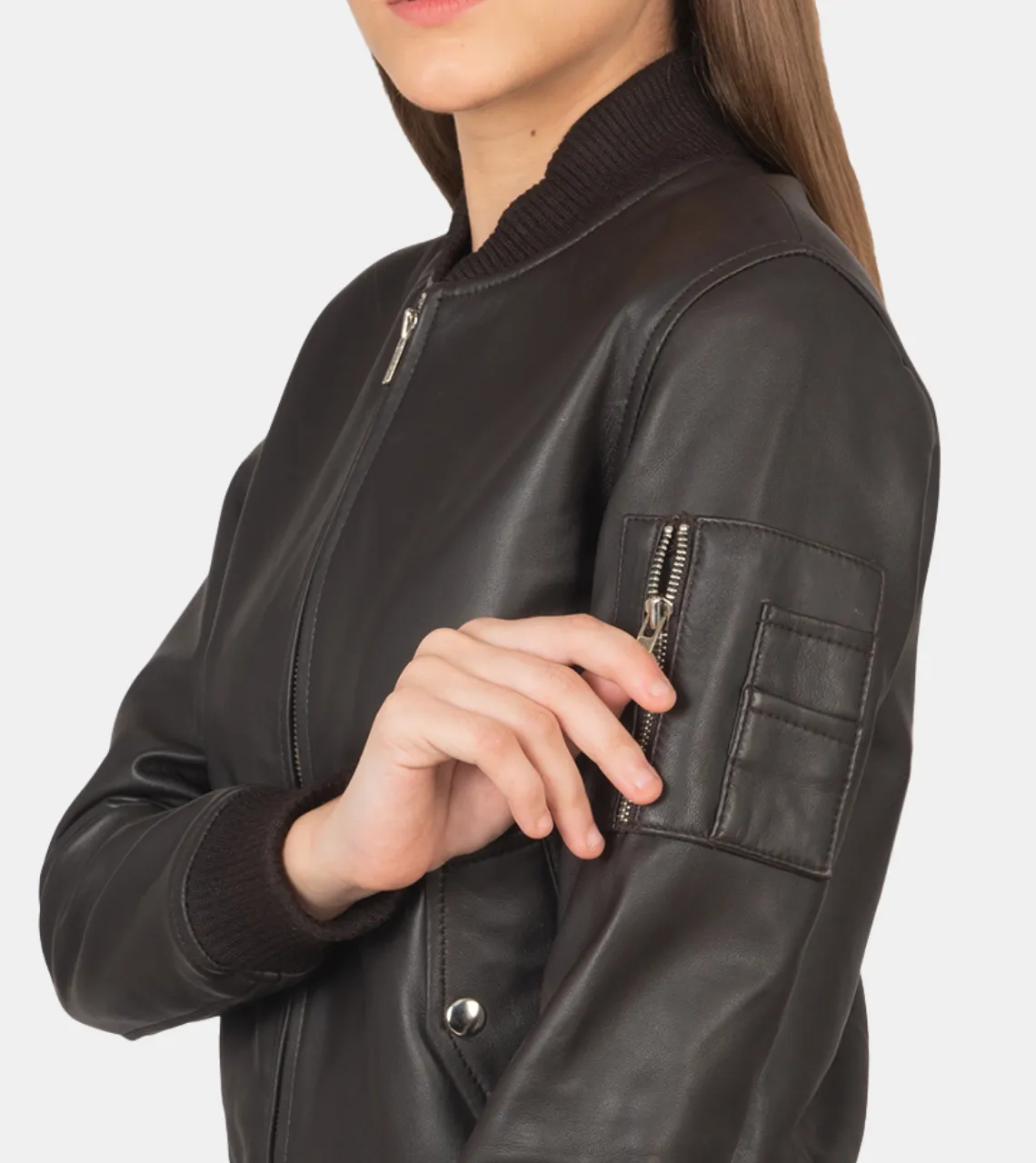 Kylen Women's Brown Bomber Leather Jacket