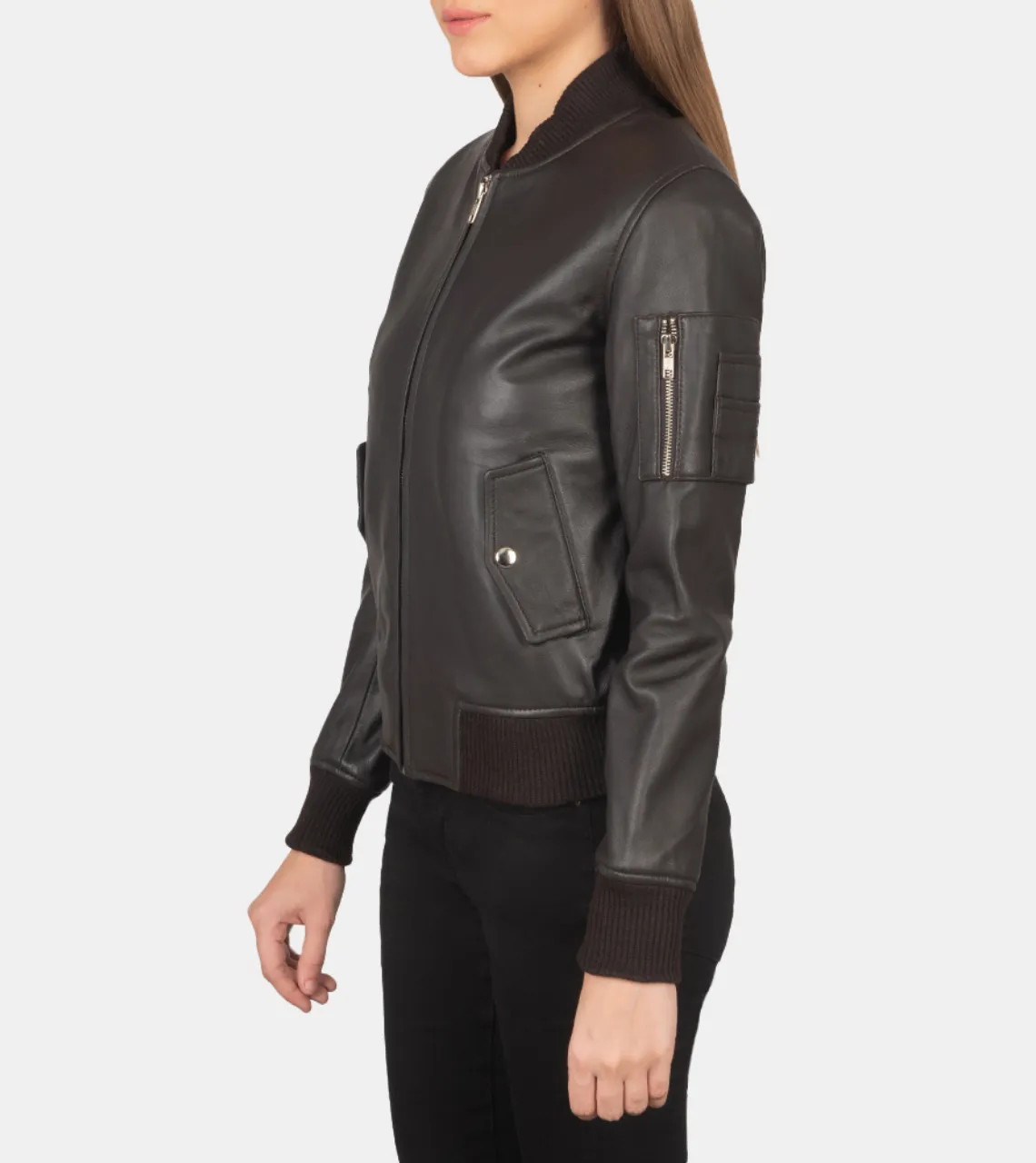 Kylen Women's Brown Bomber Leather Jacket