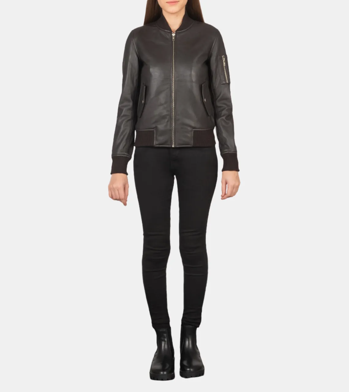 Kylen Women's Brown Bomber Leather Jacket