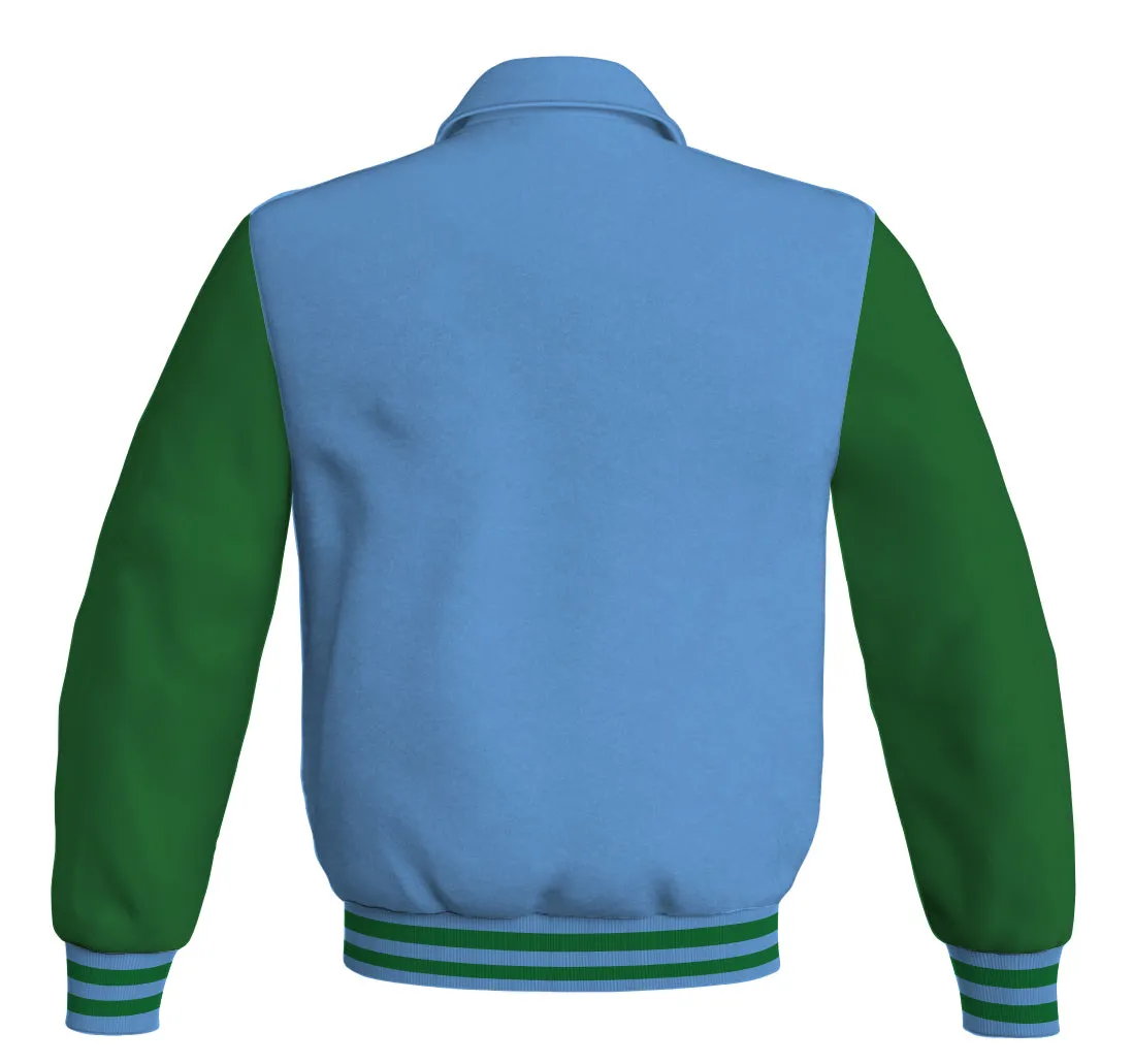 Luxury Bomber Classic Jacket Sky Blue Body and Green Leather Sleeves