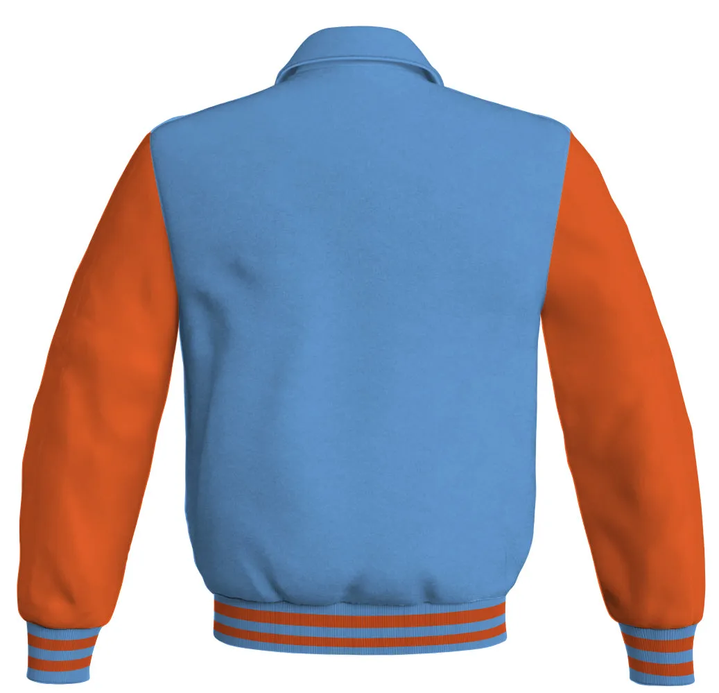 Luxury Bomber Classic Jacket Sky Blue Body and Orange Leather Sleeves