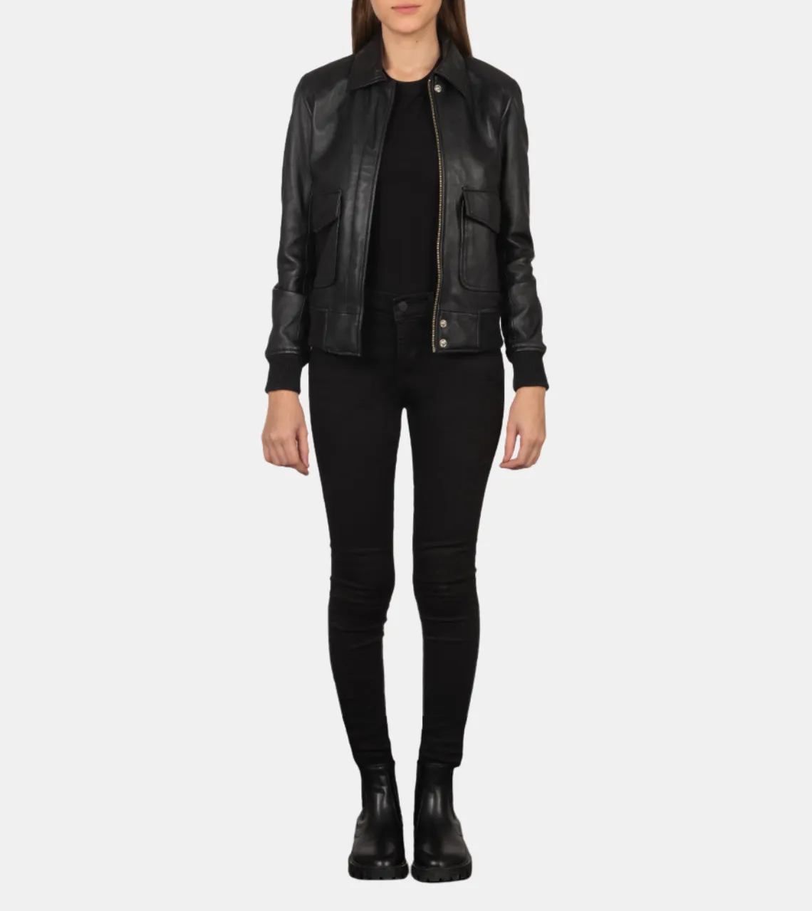 Melrose Women's Black Bomber Leather Jacket