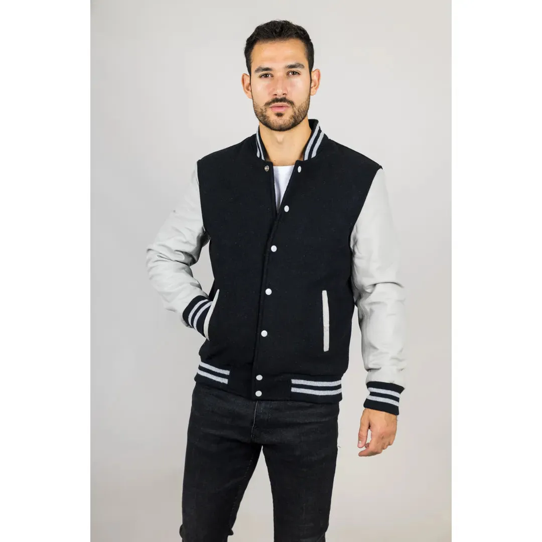 Men's Black White Varsity Bomber Jacket