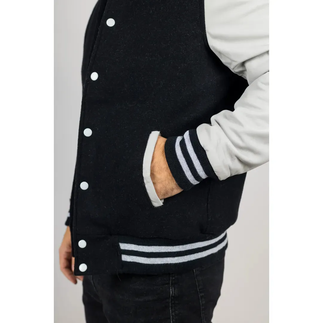 Men's Black White Varsity Bomber Jacket