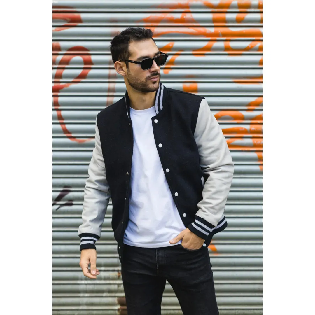 Men's Black White Varsity Bomber Jacket