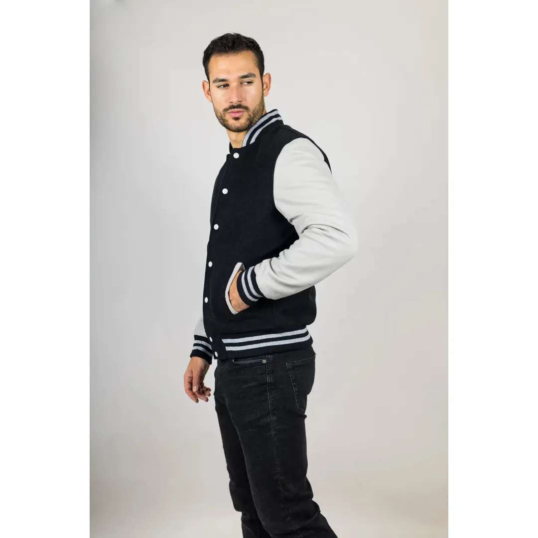 Men's Black White Varsity Bomber Jacket