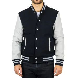 Men's Black White Varsity Bomber Jacket