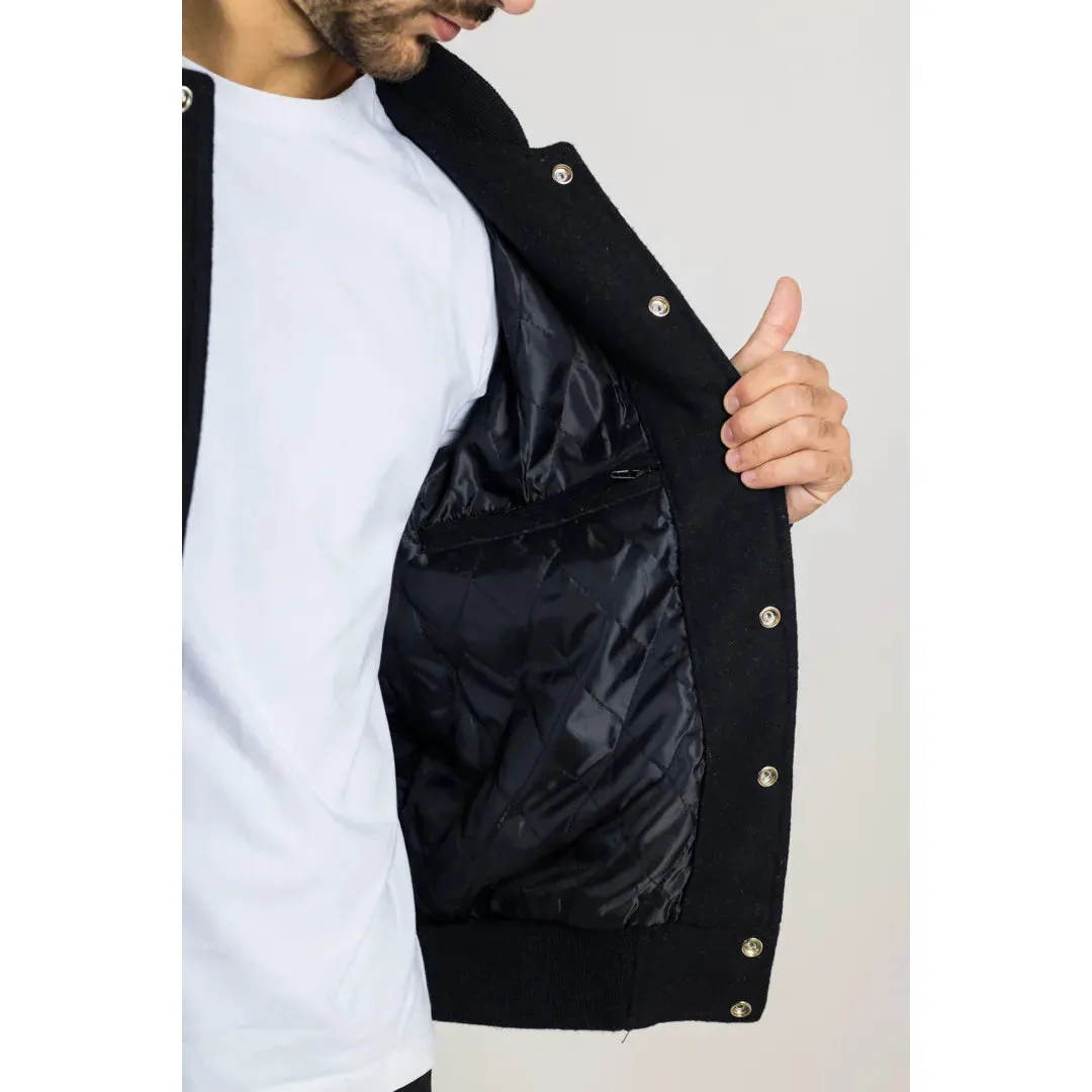 Men's Black White Varsity Bomber Jacket
