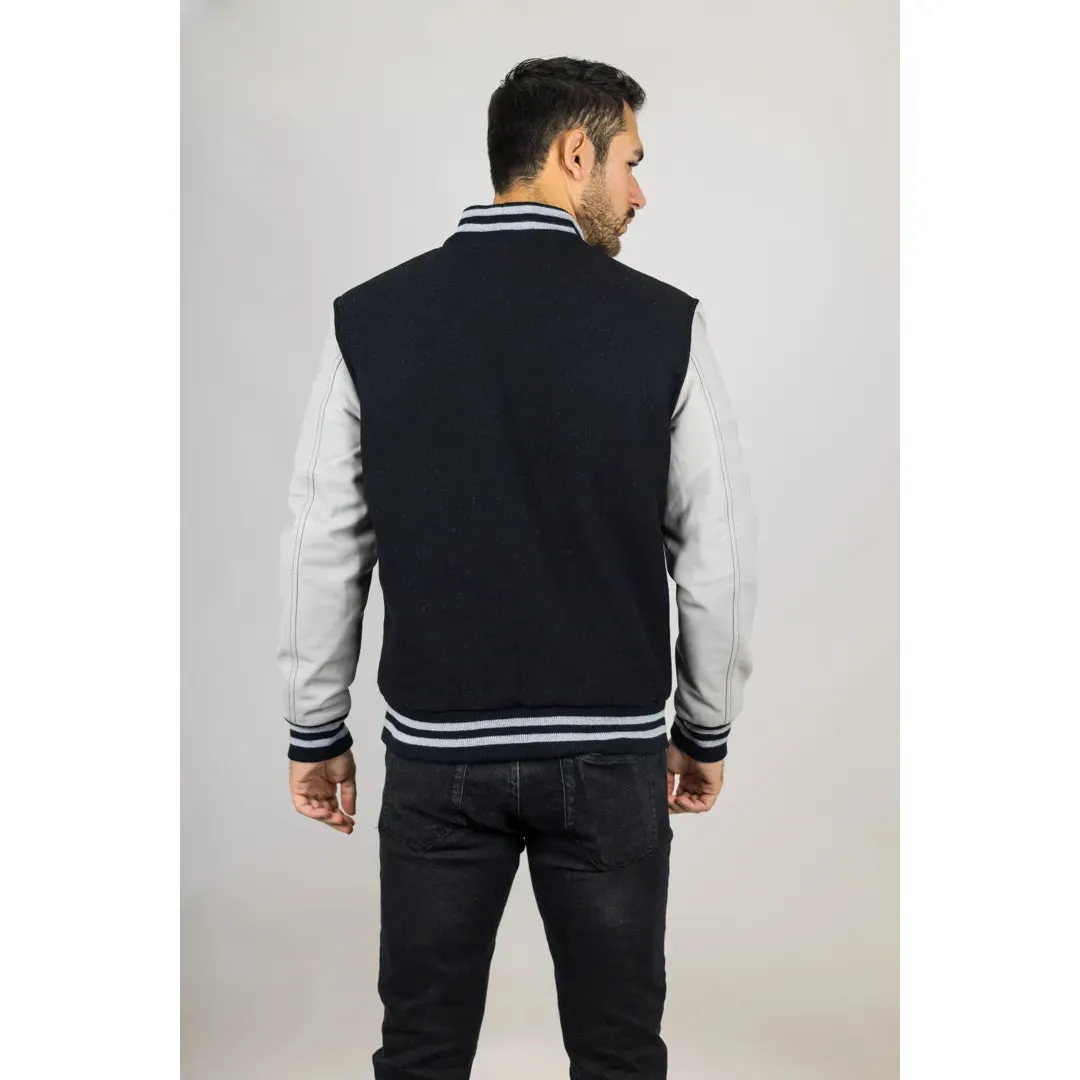 Men's Black White Varsity Bomber Jacket
